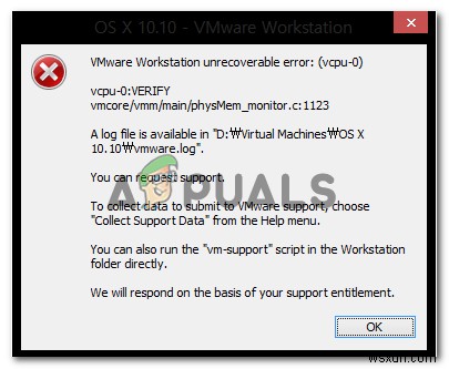 फिक्स:VMware वर्कस्टेशन अप्राप्य त्रुटि (vcpu-0) 