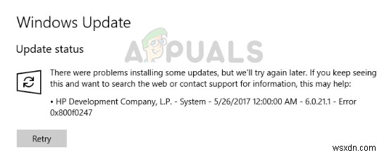 फिक्स:विंडोज अपडेट एरर कोड 0x800f0247