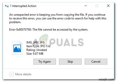 फिक्स:फ़ाइल को सिस्टम द्वारा एक्सेस नहीं किया जा सकता त्रुटि 0x80070780 