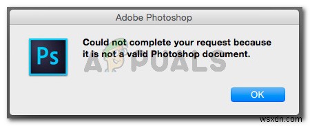 फिक्स:आपका अनुरोध पूरा नहीं कर सका क्योंकि यह एक वैध फोटोशॉप दस्तावेज़ नहीं है 