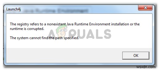 फिक्स:रजिस्ट्री एक गैर-मौजूद जावा रनटाइम एनवायरनमेंट को संदर्भित करता है 