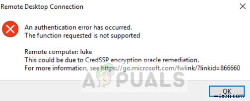 फिक्स:एक प्रमाणीकरण त्रुटि हुई है (दूरस्थ डेस्कटॉप) 
