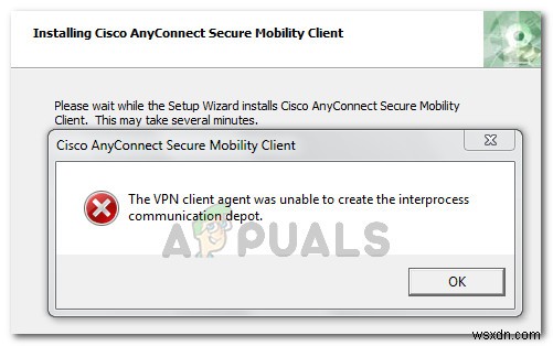 फिक्स:वीपीएन क्लाइंट एजेंट इंटरप्रोसेस कम्युनिकेशन डिपो बनाने में असमर्थ था 
