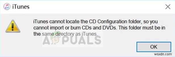 फिक्स:आईट्यून्स सीडी कॉन्फ़िगरेशन फ़ोल्डर का पता नहीं लगा सकता 