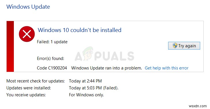 फिक्स:विंडोज अपडेट एरर 0xc1900204 