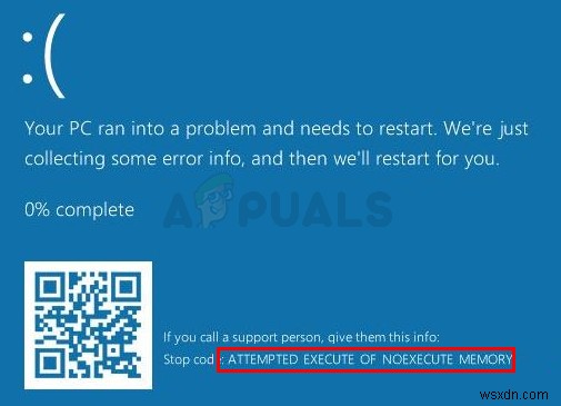 फिक्स:NoExecute मेमोरी ब्लू स्क्रीन के निष्पादन का प्रयास किया गया 