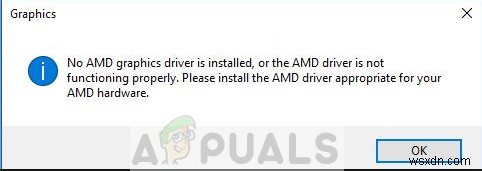 ठीक करें:कोई AMD ग्राफ़िक्स ड्राइवर स्थापित नहीं है