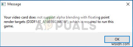 फिक्स:आपका वीडियो कार्ड अल्फा ब्लेंडिंग का समर्थन नहीं करता 