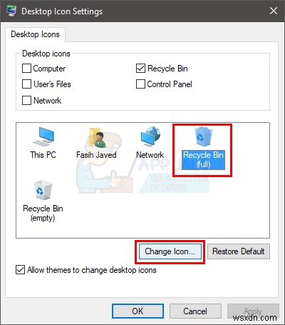 रीसायकल बिन आइकन कैसे बदलें 