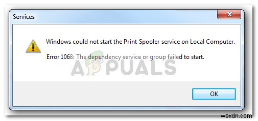 फिक्स:स्पूलर सेवा त्रुटि 1068 