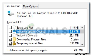 फिक्स:डिस्क क्लीनअप बग 3.99 टीबी विंडोज अपडेट द्वारा उपयोग किया जाता है 