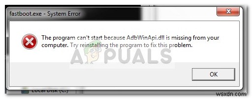 ठीक करें:AdbWinApi.dll अनुपलब्ध है