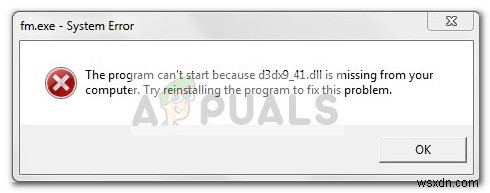 ठीक करें:d3dx9_41.dll अनुपलब्ध है