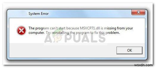 ठीक करें:MSVCP71.dll नहीं मिला