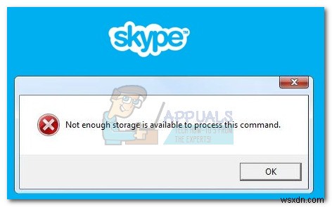 ठीक करें:Skype इस आदेश को संसाधित करने के लिए पर्याप्त संग्रहण उपलब्ध नहीं है