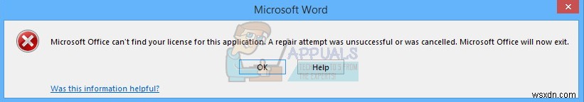 फिक्स:Microsoft Office इस एप्लिकेशन के लिए आपका लाइसेंस नहीं ढूँढ सकता 
