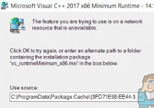 फिक्स:वह सुविधा जिसे आप नेटवर्क संसाधन पर उपयोग करने का प्रयास कर रहे हैं जो अनुपलब्ध है 