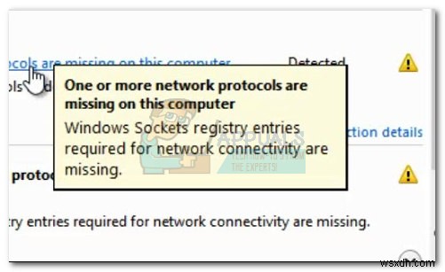 ठीक करें:नेटवर्क कनेक्टिविटी के लिए आवश्यक विंडोज सॉकेट रजिस्ट्री प्रविष्टियां गायब हैं