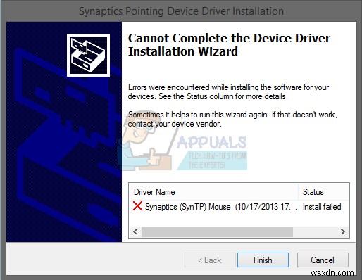 फिक्स:विंडोज 10 . पर सिनैप्टिक्स टचपैड ड्राइवर स्थापित नहीं कर सकता 