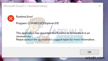 फिक्स:विंडोज 10 में माइक्रोसॉफ्ट विजुअल सी ++ रनटाइम लाइब्रेरी एरर 