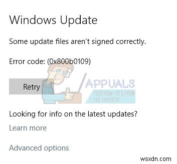 ठीक करें:Windows 10 पर कुछ अपडेट फ़ाइलें ठीक से साइन नहीं की गई हैं