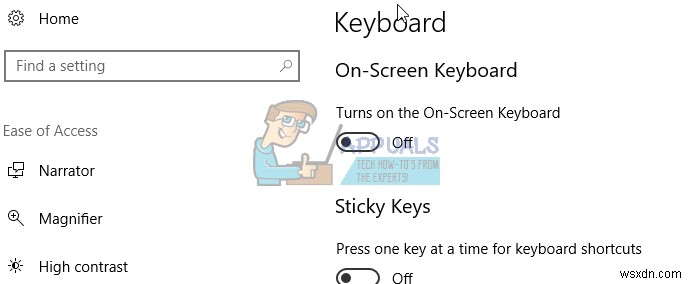 फिक्स:विंडोज 10 ऑन स्क्रीन कीबोर्ड को डिसेबल करें 