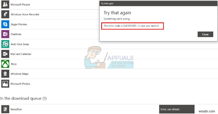 फिक्स:विंडोज स्टोर ऐप अपडेट त्रुटि 0x87AF0001 