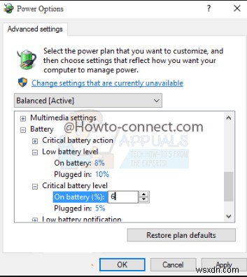 विंडोज 10 पर क्रिटिकल बैटरी प्रतिशत स्तर कैसे बदलें 