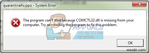 फिक्स:विंडोज 7 पर एप्लिकेशन लॉन्च करते समय COMCTL32.DLL गुम है 