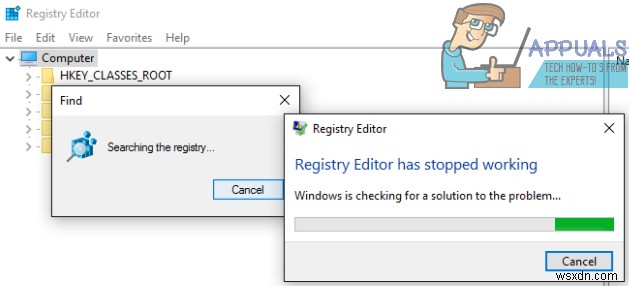 फिक्स:रजिस्ट्री कुंजी के माध्यम से खोज करते समय Regedit.exe क्रैश 