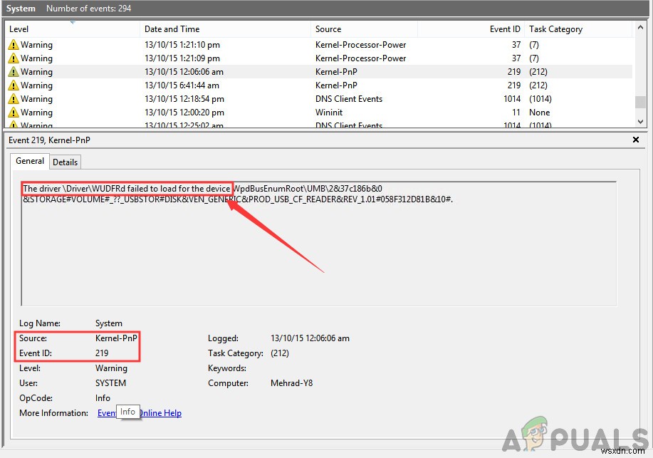 FIX:ड्राइवर WudfRd इवेंट ID 219 के साथ डिवाइस के लिए लोड करने में विफल रहा 