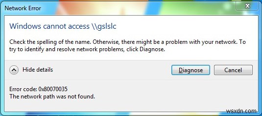 फिक्स:त्रुटि 0x80070035  नेटवर्क पथ नहीं मिला  
