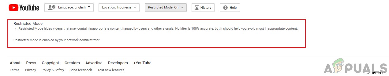 FIX:YouTube में  आपके नेटवर्क व्यवस्थापक द्वारा प्रतिबंधित मोड सक्षम है  को बंद करने में असमर्थ 