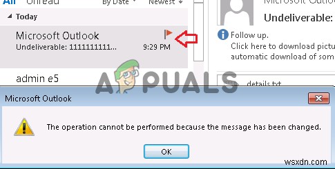 फिक्स:Microsoft आउटलुक पर  संदेश बदल दिया गया है क्योंकि ऑपरेशन नहीं किया जा सकता  