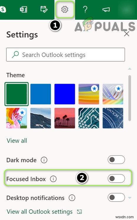 आउटलुक (WEB) में फोकस्ड इनबॉक्स को सक्षम या अक्षम करें 