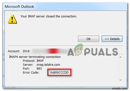 आउटलुक त्रुटि का समाधान 0x800CCCDD  आपके IMAP सर्वर ने कनेक्शन बंद कर दिया  