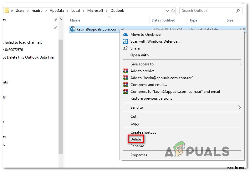 फिक्स:आप इस आउटलुक डेटा फ़ाइल को हटा नहीं सकते 