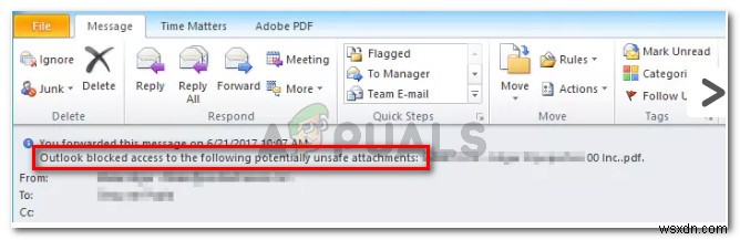 फिक्स:आउटलुक ने निम्नलिखित संभावित रूप से असुरक्षित अनुलग्नकों तक पहुंच को अवरुद्ध कर दिया 