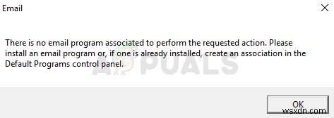 फिक्स:अनुरोधित क्रिया त्रुटि करने के लिए कोई ईमेल प्रोग्राम संबद्ध नहीं है 