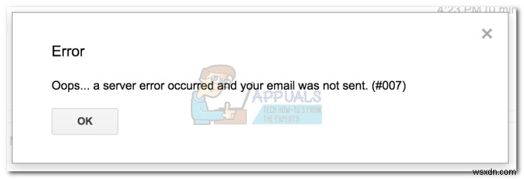 ठीक करें:उफ़... एक सर्वर त्रुटि हुई और आपका ईमेल नहीं भेजा गया। (#007) 