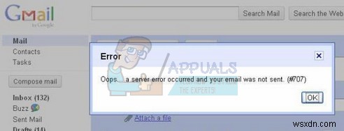 ठीक करें:उफ़... एक सर्वर त्रुटि हुई और आपका ईमेल नहीं भेजा गया (#707) 