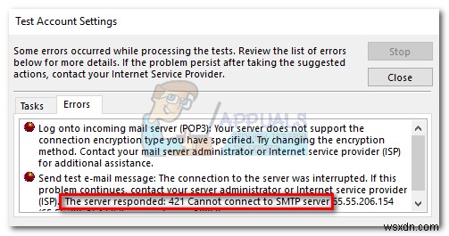 ठीक करें:421 SMTP सर्वर से कनेक्ट नहीं हो सकता