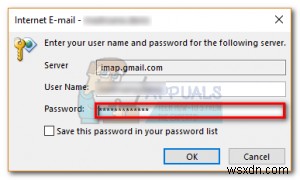 ठीक करें:आपका IMAP सर्वर आपको  अमान्य क्रेडेंशियल्स  अलर्ट करना चाहता है