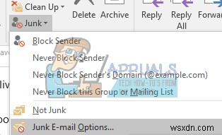 आउटलुक 2016 को ईमेल को जंक या स्पैम फोल्डर में ले जाने से कैसे रोकें 