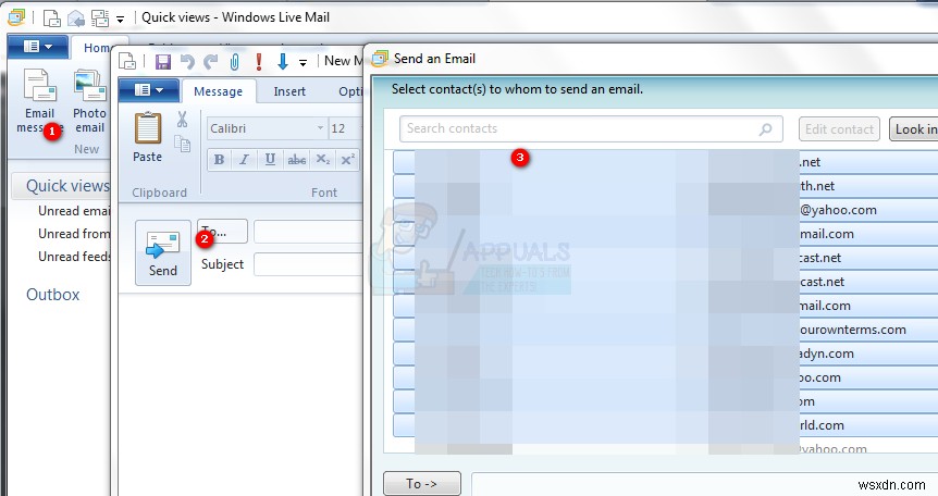 Windows Live Mail 2012 में एकाधिक ईमेल कैसे भेजें