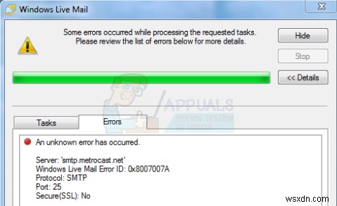 फिक्स:विंडोज लाइव मेल पर एक अज्ञात त्रुटि हुई है