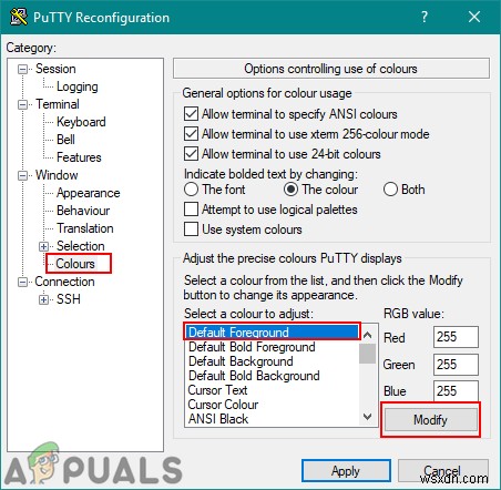 PuTTy को अनुकूलित करें:PuTTy में पृष्ठभूमि और फ़ॉन्ट रंग बदलें 