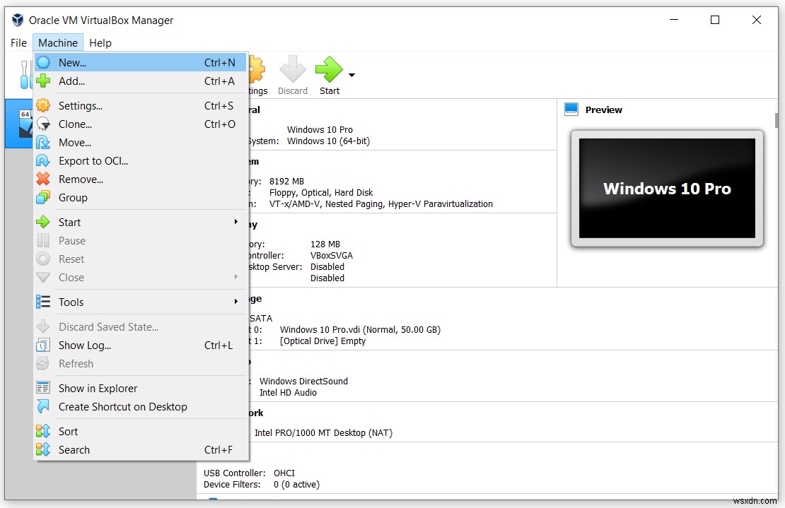 Oracle VM VirtualBox (मेनू) को समझना 