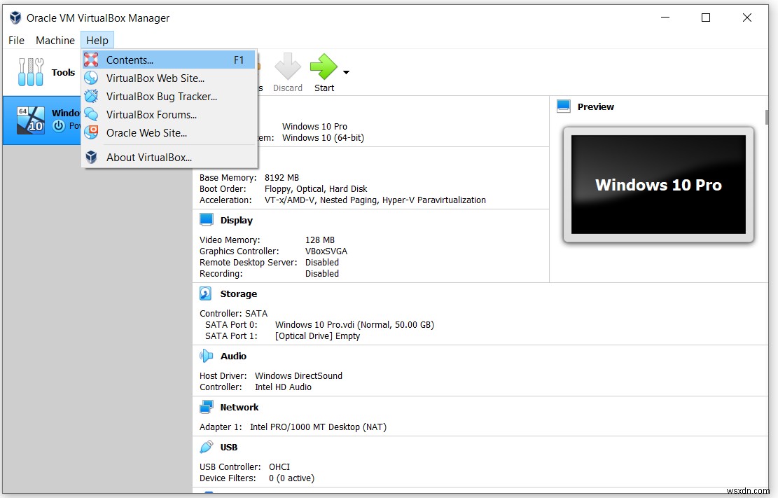 Oracle VM VirtualBox (मेनू) को समझना 