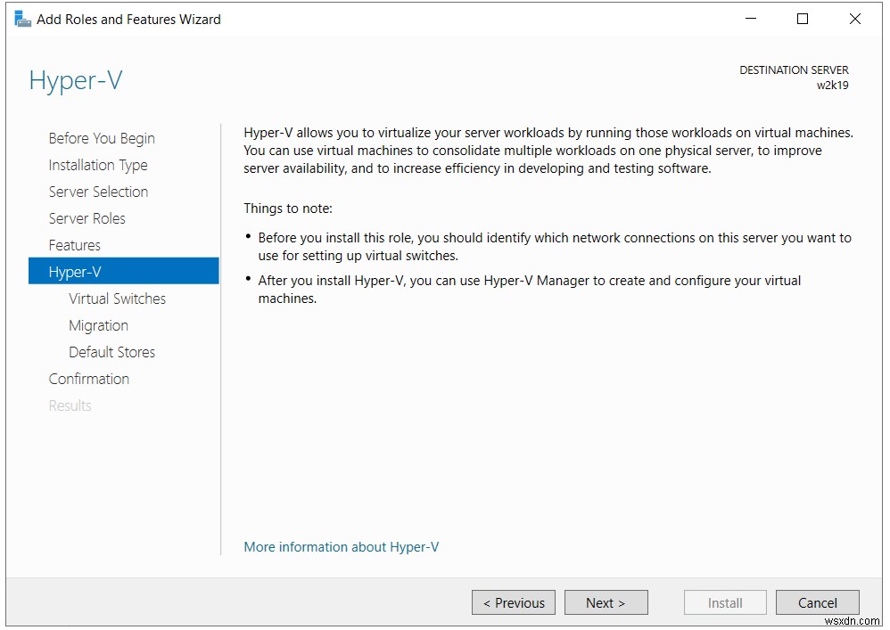 Windows Server 2019 में Hyper-V रोल इंस्टाल करें